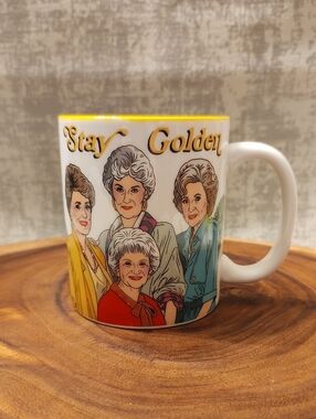 Stay Golden White Ceramic Mug with Multicolor Artwork